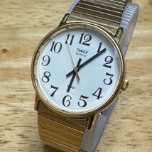 Vintage Timex Quartz Watch Men Gold Tone Easy Read Stretch Analog New Battery - £18.66 GBP