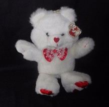 13&quot; Vintage Cuddle Wit Teddy Bear White &amp; Red Hearts Stuffed Animal Plush Toy - £22.77 GBP
