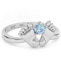 Baby Feet Aquamarine Diamond Ring In 14k White Gold - £278.33 GBP