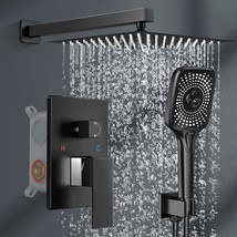 Wiserset Black Shower Faucet Set With A 10&quot; Rainfall Shower Head, A Handheld - £178.73 GBP