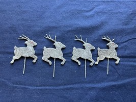 Vintage Lot Of 4 Mica(?) Glitter Covered Reindeer Cupcake Christmas Decor - $373.48 MXN