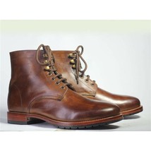 New Men Shoes Fashion Casual Handsome All-match Handmade Brown PU Retro Round He - £66.01 GBP