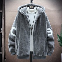 High Quality Male Zipper Keep Warm Lamb Fleece Winter Hoodies Light Apricot Embr - £76.67 GBP