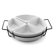 Gibson Gracious Fine Ceramic Dining Four Section Tray Set with Metal Rack in Wh - £40.41 GBP