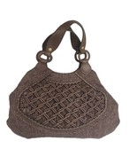 Cole Haan Bag Woven Brown Linen Canvas Hobo  Leather Trim Macrame Accent - £30.92 GBP