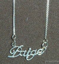 925 Sterling Silver Name Necklace - Name Plate - PAIGE 17&quot;, Chain w/Pendant - £47.18 GBP