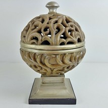 Decorative Storage Sphere Round Orb with Lid Reticulated Web Pattern 12&quot; Gold - £27.72 GBP