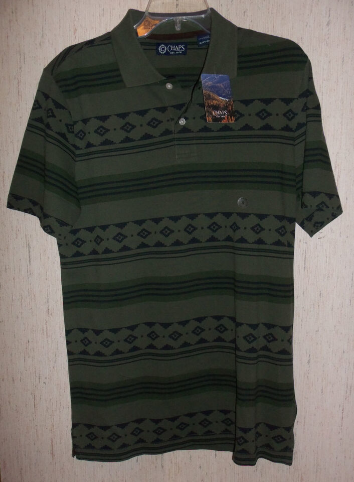 Primary image for NWT MENS CHAPS GREEN STRIPE POLO SHIRT  SIZE S