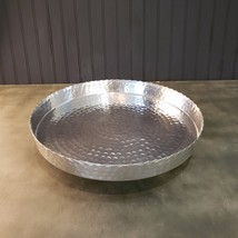 Handcrafted 13&quot; Hammered Stainless Steel Round Tray - £64.02 GBP