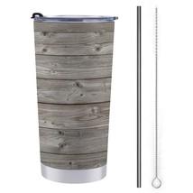Mondxflaur Wood Sunflower Steel Thermal Mug Thermos with Straw for Coffee - $20.98