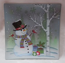 Yankee Jar Candle Tray Holder C/T SNOWMAN WITH TOP HAT mirrored frosted - $25.19