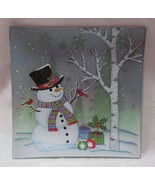 Yankee Jar Candle Tray Holder C/T SNOWMAN WITH TOP HAT mirrored frosted - $42.49 CAD