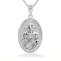 925 Sterling Silver 3D Jesus Christ Sacred Heart Narrow Oval Pendant Necklace - £32.00 GBP+