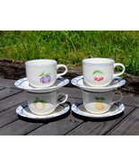 Set 4 Pfaltzgraff Hopscotch Coffee Cups Mugs &amp; Saucers Peach Pear Plum C... - £15.79 GBP