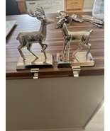 2 DEER CHRISTMAS STOCKING HOLDERS SILVER TONE HEAVY METAL - €32,05 EUR