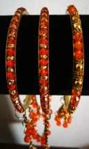 Orange Jhumka Bangle Bracelet Set for Women Indian 2.6 Ethnic Jewelry Bo... - £16.23 GBP