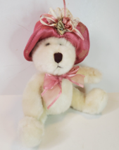 Dan Dee White Teddy Bear 6 Inch Plush Stuffed Animal Pink Hat Rose Ribbon - $10.84