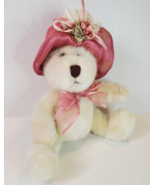 Dan Dee White Teddy Bear 6 Inch Plush Stuffed Animal Pink Hat Rose Ribbon - £8.53 GBP