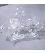 Etched Glass 3-Section Relish Tray With Handles &amp; Feet Floral Design Ele... - $13.50 CAD
