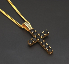 4ct Round Cut Lab-Created Black Onyx Christ Cross Pendant 14k Yellow Gold Plated - £80.87 GBP