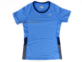 Womens Under Armour Blue Gray Stripe Fitted Shirt Medium top athletic dr... - $5.00