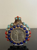 Vintage Chinese Tibetan Metal Handwork Multi Beads and Coins Snuff Bottle - $79.00