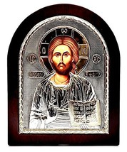 Jesus Book Byzantine Icon Sterling Silver 925 Treated Size 31x26cm - £107.19 GBP