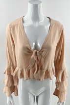 Very J Cropped Top Size Medium Blush Pink Ruffle Sleeve Tie Front Womens... - $29.70