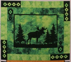 37&quot; X 44&quot; Panel Moose Northwoods Trees Woods Nature Green Cotton Fabric D364.39 - £12.90 GBP