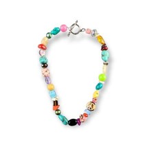 Beaded Necklace Boho Chic, Southwestern, Hippie Mixed Beads 20&quot; Turquoise, Pink - £11.87 GBP