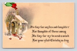 Winter Cabin Scene Christmas Day Poem Holly Sticker UNP UDB Postcard D17 - £4.42 GBP