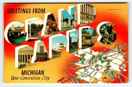 Greetings From Grand Rapids Michigan Large Letter Map Postcard Chrome Unused - £8.55 GBP