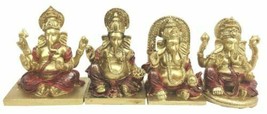 Set Of 4 Miniature Hindu God Of Success Lord Ganesha Sitting On Throne F... - $22.99
