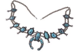 Vintage Native American Sterling/turquoise squash blossom necklace - £1,483.35 GBP