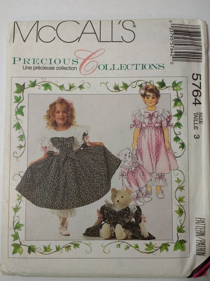 McCall's 5764 Size 3 Children's Dress Pantaloon Bear Doll And Clothes - $12.86