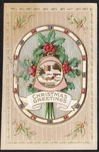 Christmas Greetings Color Embossed Die-Cut &amp; Booklet Postcard ca. 1910 - £9.73 GBP