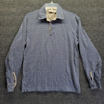 Vtg L.L. Bean Men&#39;s Sz Small Long Sleeve Blue Checkered Cotton Polo Shirt - £16.75 GBP