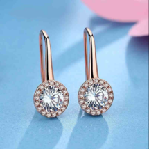 2Ct Round Cut Moissanite Drop &amp; Dangle Earrings 18K Rose Gold Finish Silver - £82.34 GBP