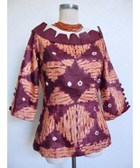 Nouveau Collections Nigeria Batik Top XS 2 4 Sawtooth Trim Orange Purple... - $49.99