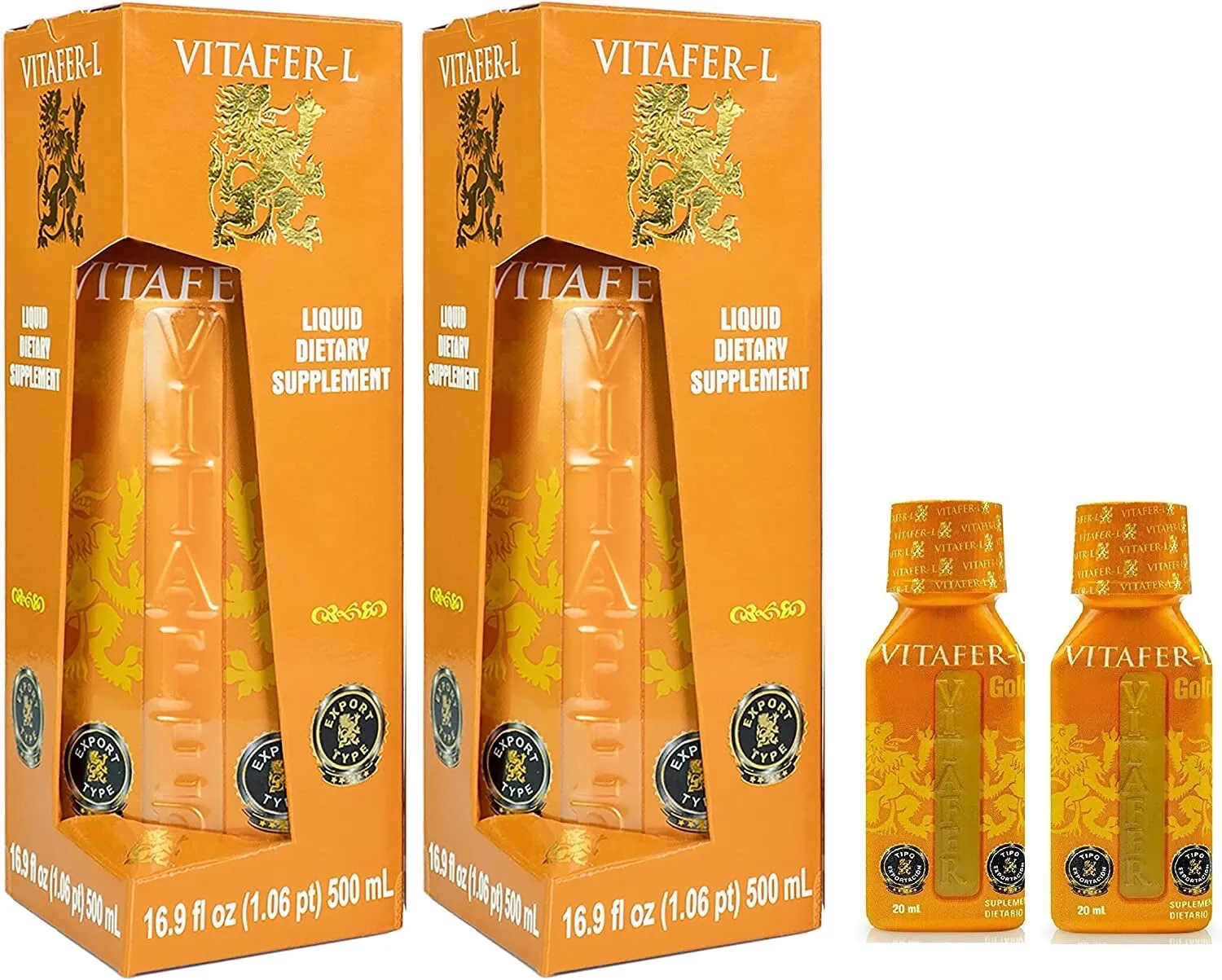 Vitafer L Gold Supplements for Women &amp; Men - Pack of 2 of 500 ml &amp; 2 of 20ml - £82.56 GBP