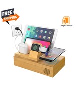 Bamboo Wireless Charger Station for Multiple Devices, Wooden Docking Sta... - $1,118.24 MXN