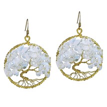 Eternal Tree of Life Moonstone Branch Brass Dangle Earrings - £7.71 GBP