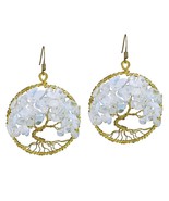 Eternal Tree of Life Moonstone Branch Brass Dangle Earrings - £7.82 GBP