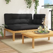  Patio Sofa Black and Natural Wood Solid Acacia wood, Polyester Fabric - $5,587.64 MXN