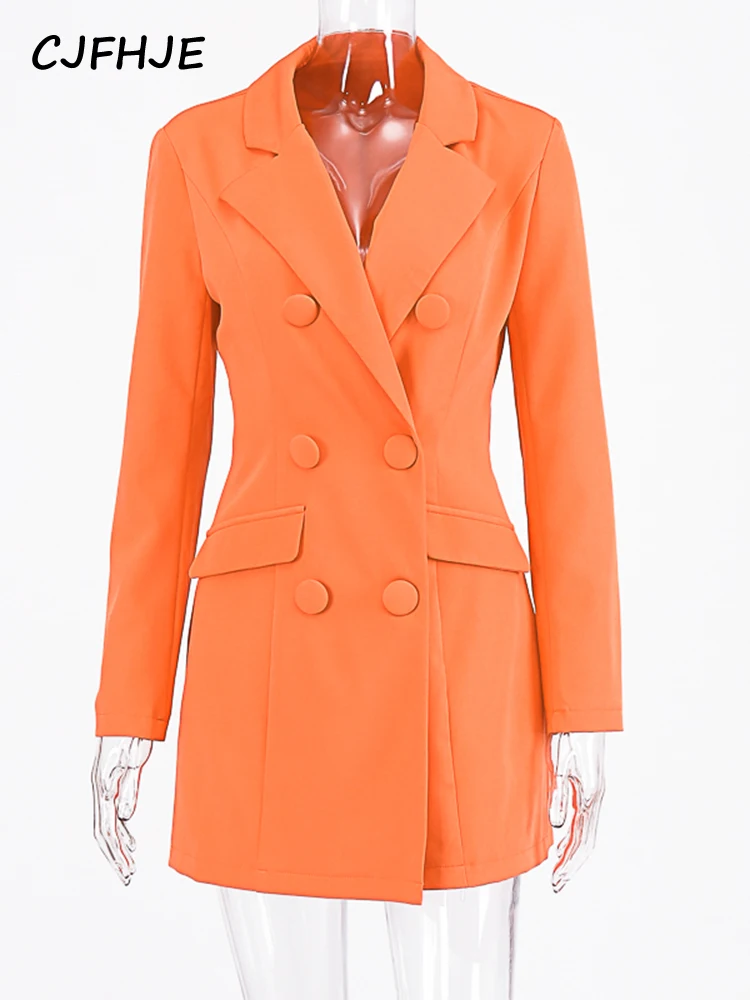 CJFHJE  Long Sleeve Slim Blazer Dress Autumn Winter Women  Pure Orange wear Outf - £119.50 GBP