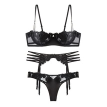 French sexy lingerie ultra-thin rose embroidered lace bra three-piece set - £33.62 GBP