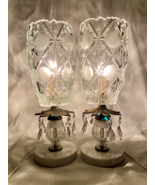Lot Of 2 Vintage Oberglass Austria Crystal Glass Table Lamps Marble Base... - $182.46 CAD