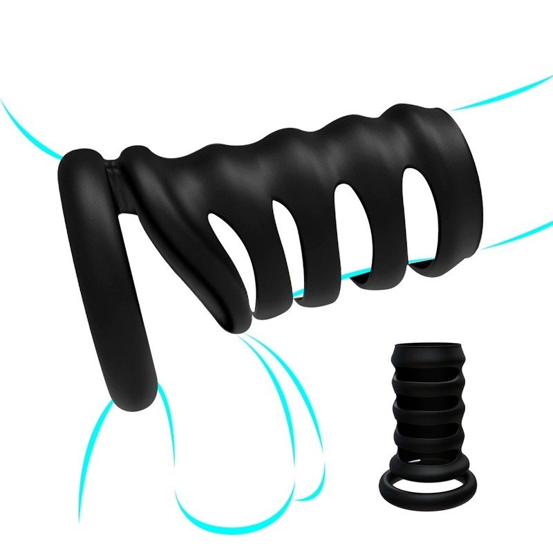 Reusable Black Silicone Penis Sleeve Man Bondage Delay Ejaculation Cock ... - $16.90