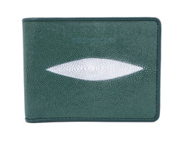 Genuine Stingray Skin Leather Bifold 2 eyes Wallet for Men : Green - £44.75 GBP