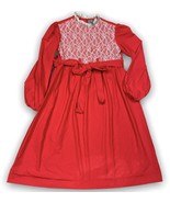 Vtg Handmade Girl’s Red w/ White Lace Dress Tie Front By Grandma Prairie... - £14.40 GBP